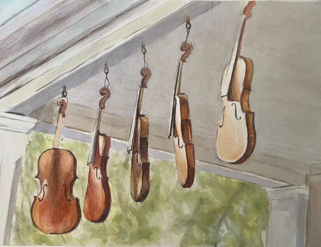 Violin Chimes 9x12 watercolor