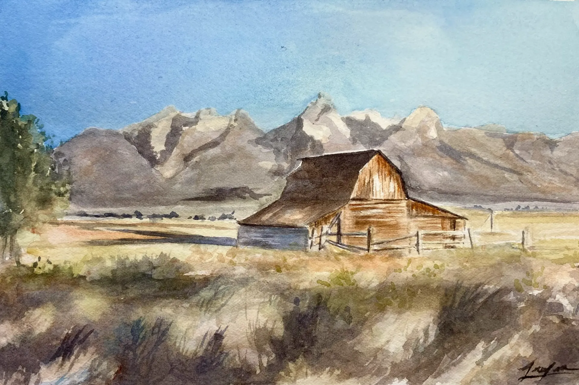 Through The Grass Fields 5x8 Watercolor