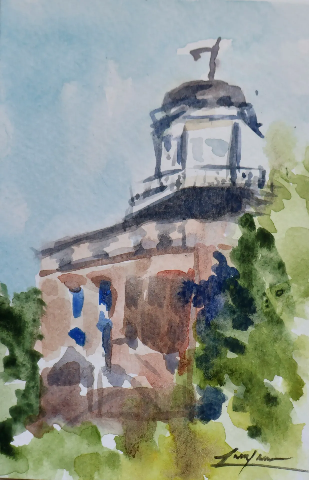 Above the Trees (Watercolor Sketch) 4x6