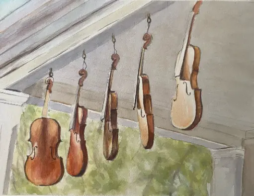 Violin Chimes 9x12 watercolor